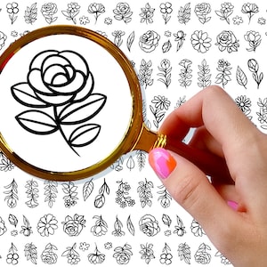 Nail Decals (5 sheets) ~ Cute Flowers Simple Black Linework Nail Decor Transfer Vintage Styled Stickers ~ FLONZ 101-421