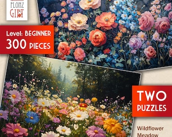 2 X JIGSAW PUZZLES 300pc ~ Wildflower Meadow Symphony – Lush, Oil