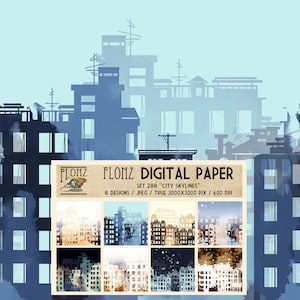 DIGITAL PAPER set ~ 8 designs 3000x3000 pixels 600 dpi ~ City Skylines ~ FLONZ Vintage Patterns 288