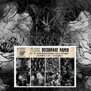 Scrapbooking Bastelpapier Pack (24 Stück 6"x6") FLONZ 'Dark Monochrome Floral Patterns' Vintage Schwarz-Weiß Blumen 808-137