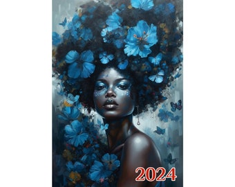 Wall Calendar 2024 ~ Beautiful Strong Black Women in Gorgeous Elegant Dresses ~ Vintage Book Illustration Poster m7-2180