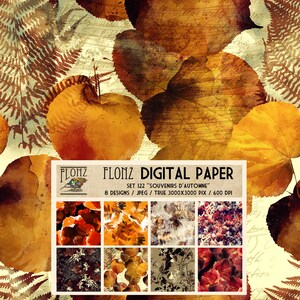 Conjunto de PAPEL DIGITAL ~ 8 designs 3000x3000 pixels 600 dpi ~ Souvenirs d'Automne ~ FLONZ Vintage Patterns 122