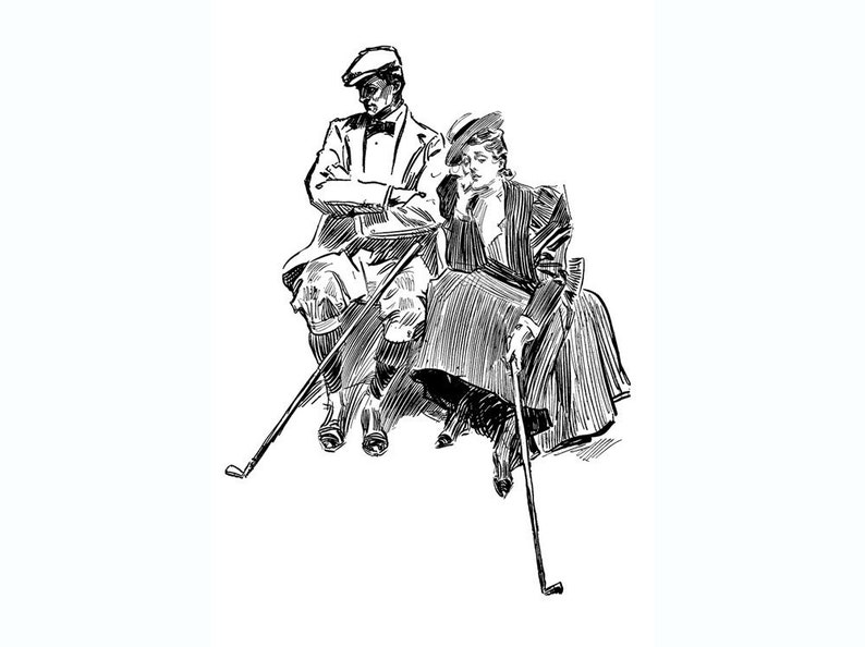Gibson Golfer Vintage engraving portrait by C.D.Gibson FLONZ Clear stamp clingy acrylic