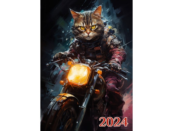 Wandkalender 2024 Einschüchternde Biker Katzen Buch Motorradfahren Cyberpunk Lederjacken in Poster Etsy m7-2132 - Illustration Vintage Österreich