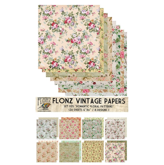 Decoupage Paper Pack 24 Sheets 6x6 Pallor FLONZ Vintage Styled Paper for Decoupage and Craft