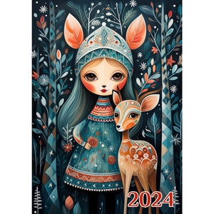 Wall Calendar 2024 ~ Amazing Festive Scenes Paintings of Little Angels and Holiday Dolls ~ Vintage Book Illustration Poster m7-2167