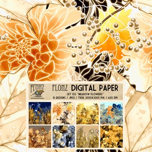 DIGITAL PAPER set ~ 8 designs ~ Meadow flowers ~ FLONZ Vintage Seamless Patterns 103