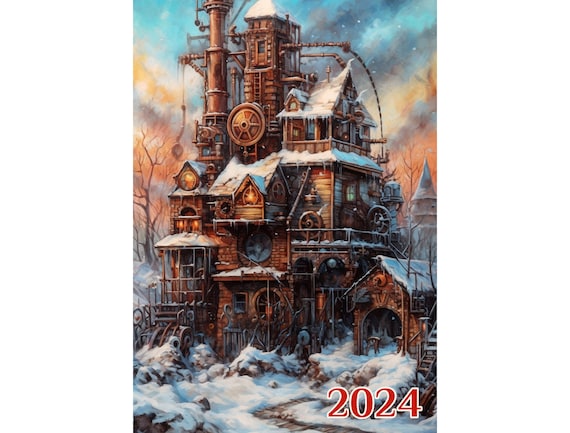 Calendrier mural 2024 Incroyables bâtiments Steampunk avec des