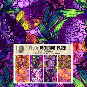 Scrapbooking Craft Paper Pack (24pcs 6"x6") FLONZ 'Modern Gypsy' Vintage Bold Psychedelic Cartoon Floral Backgrounds 808-157