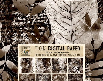 DIGITAL PAPER set ~ 8 designs ~ Autumn memories ~ FLONZ Vintage Seamless Patterns 104