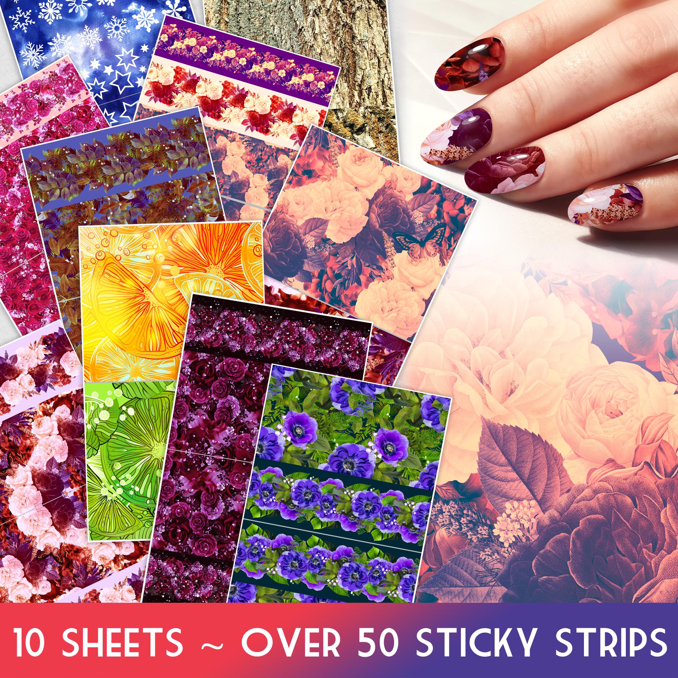 Nail Decals [10 Sheets] Dark Moody Floral Patterns Roses Butterflies ...