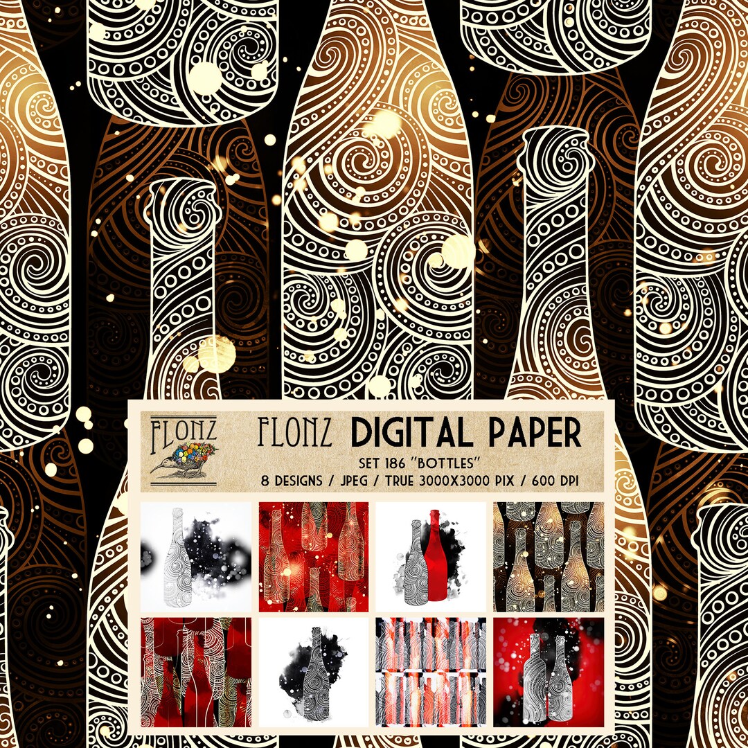DIGITAL PAPER Set ~ 8 Designs 3000x3000 Pixels 600 Dpi ~ Bottles ...