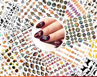 Calcomanías para uñas [20 hojas] Zoológico de animales: peces, insectos, gatos, pájaros y motivos decorativos 112-011