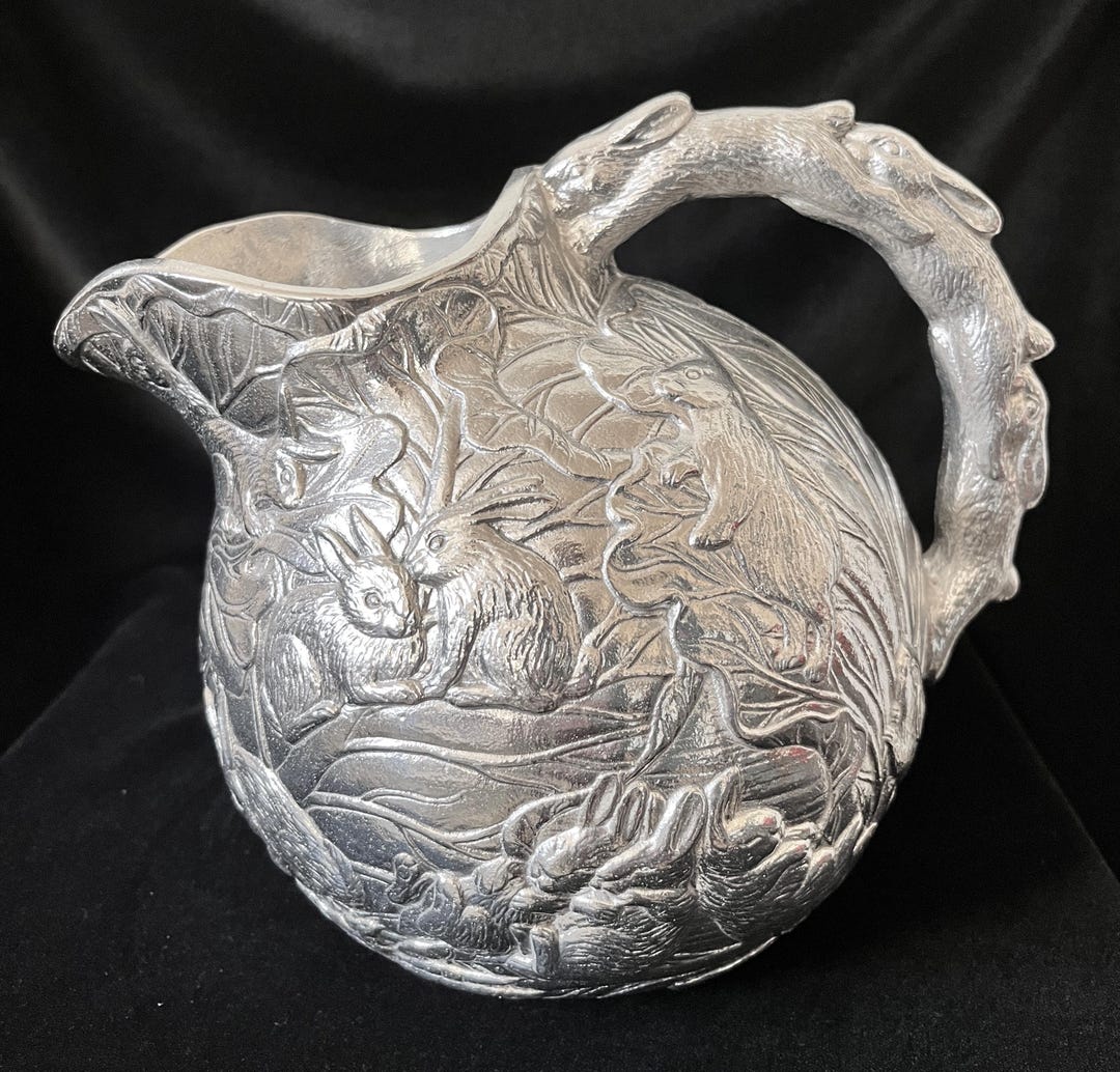 ARTHUR COURT 1990 Bunny Rabbit Handle Cabbage Leaf Aluminum Pitcher - Etsy
