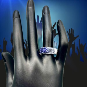 Elegant Blue and Silver Crystal Ring in a line spectrum array size 8