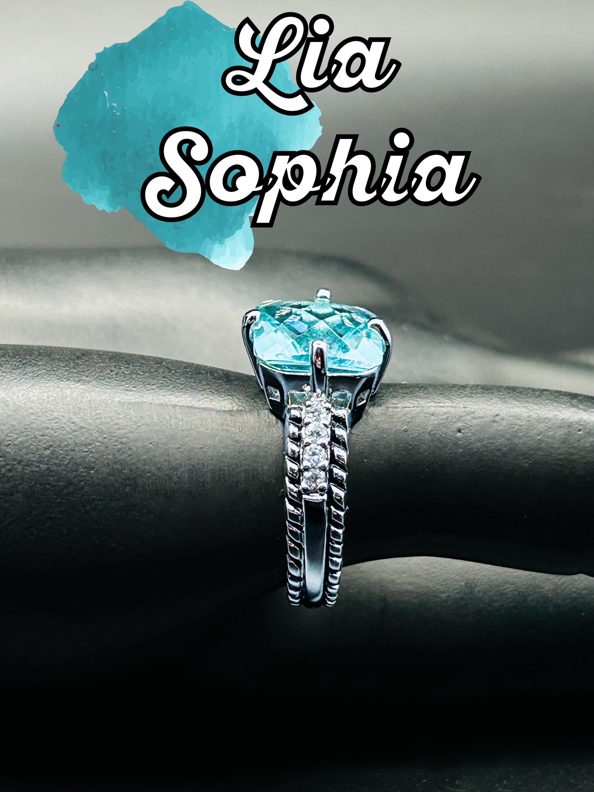 Lia Sophia Aqua Blue Statement Ring Size 8 - Simulated Aquamarine Look, Pavé Accent, Silver Tone Split Shank