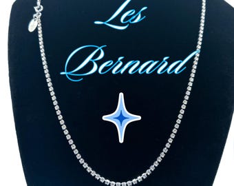 Vintage Les Bernard Rhinestone Necklace 28” | Opera Length Crystal Chain | Rhodium Plated Silver Tone | Designer Costume Jewelry 1960s–70s