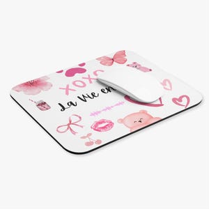 Elegant Floral Mouse Pad, Cute Desk Accessory, Gifts for Her, La Vie en Rose Design, Office Decor, Valentine&#39;s Day Gift