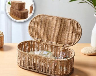Boho Rattan Toy Basket - Handmade Woven Storage Box - Rectange Storage Basket - Kitchen Basket - Handmade Toy Box - Woven Basket - Decor