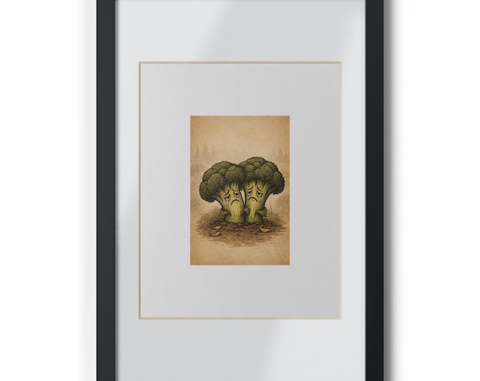 Vintage Broccoli Illustration Framed Poster | Black Frame