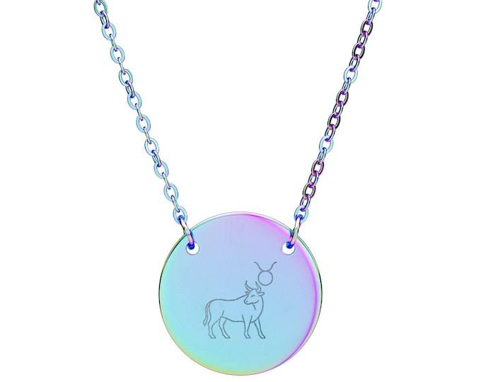 Engraved Zodiac Bull Circle Necklace | Taurus Pendant