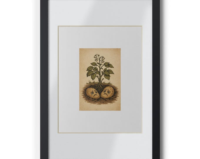 Vintage Botanical Seedlings Illustration Framed Poster | Black Frame