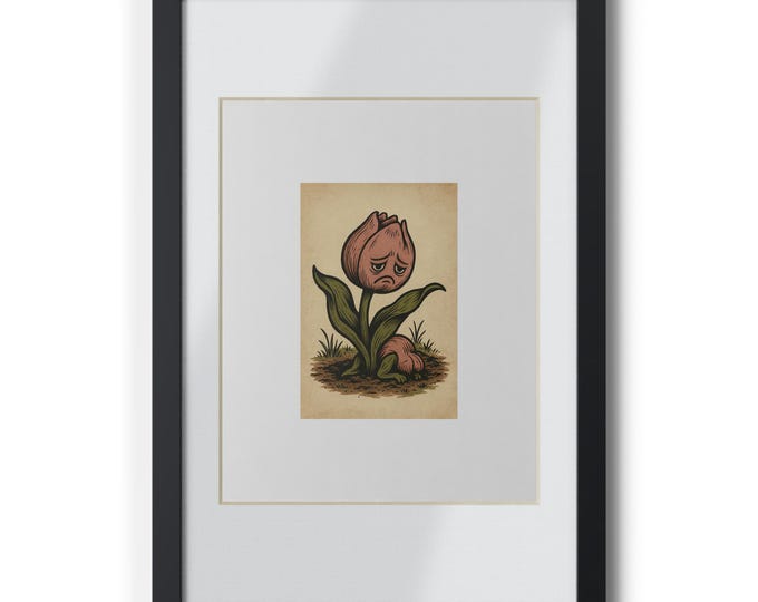 Sad Vintage Tulip Illustration Framed Poster | Black Frame