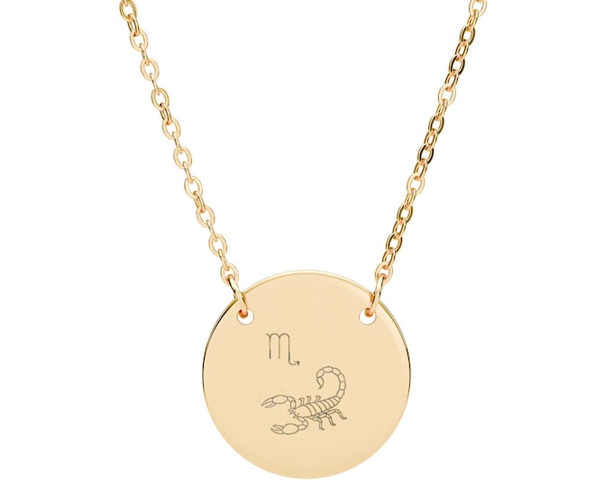 Copy of Engraved Zodiac Scorpion Circle Necklace | Scorpio Pendant