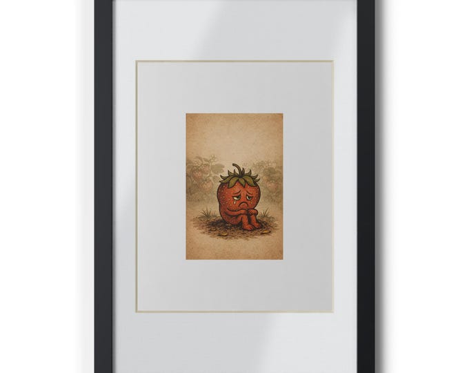 Sad Strawberry  Illustration Framed Poster