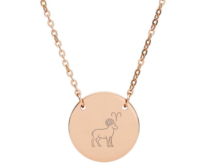 Engraved Zodiac Ram Circle Necklace | Aries Pendant