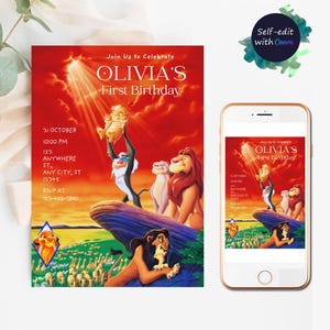 Editable Lion King Birthday Invitation Simba Birthday Party Invitations Digital Kids Party Invite safari animals evite instant download