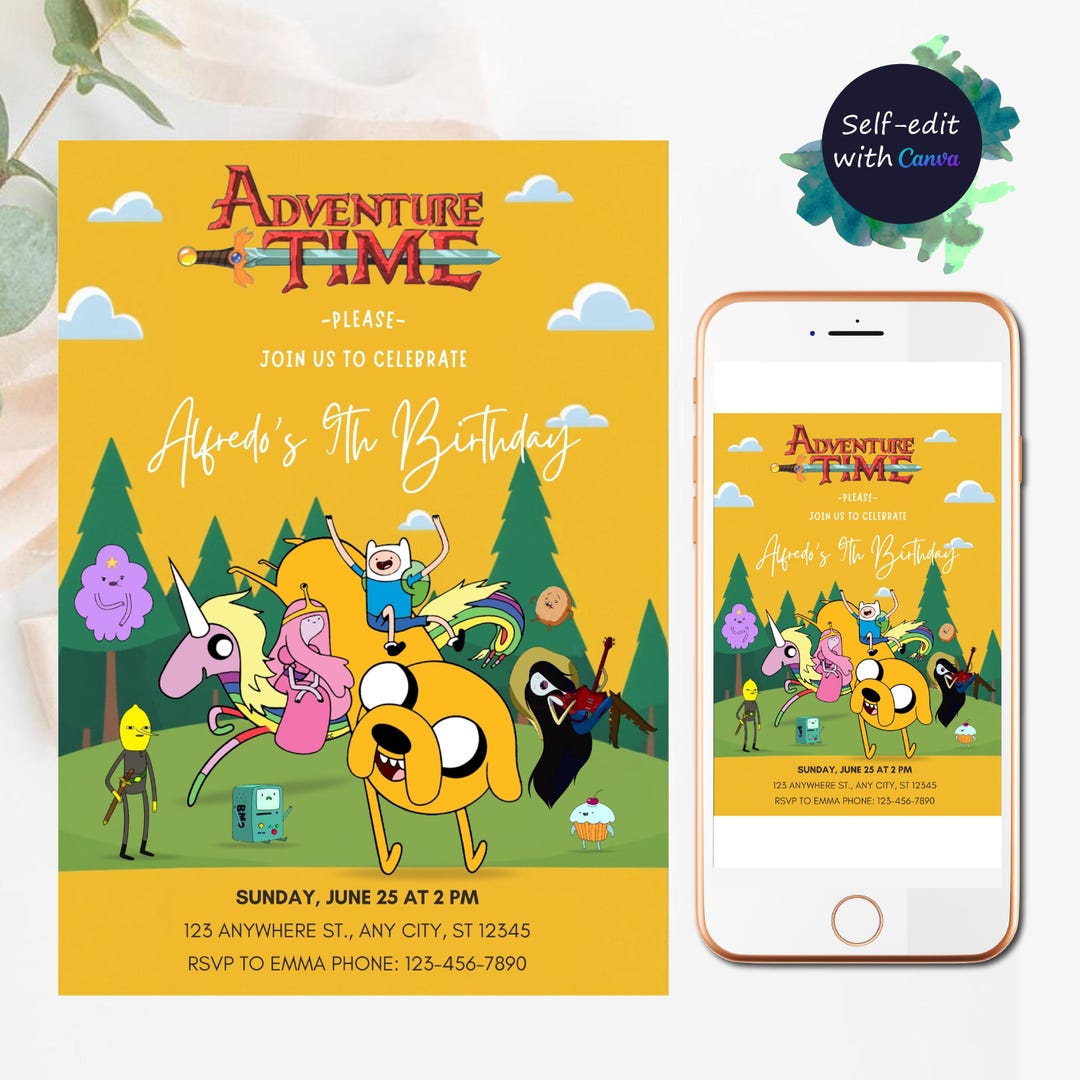 Adventure Time Birthday Invitation Digital Adventure Time Invitation ...