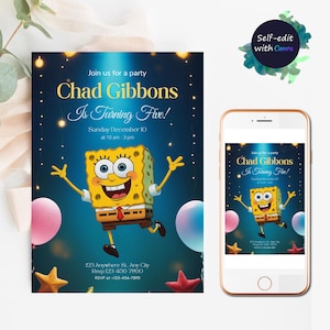 Editable Sponge Birthday Invitation Party Invitation Printable Bob Invite Invitation Template Electronic Invite Instant Download.