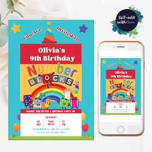 Number Blocks Birthday invitation Numberblocks Invitation Birthday Party Numberblocks Invitation Numberblock Theme Invite Instant Download