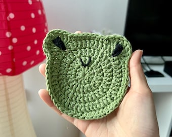 Crochet Frog Coaster | Handmade Cotton Drink Coaster