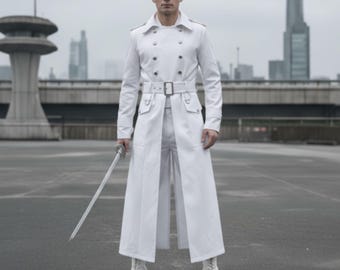 White Military Style Cosplay Trench Coat Costume Jacket for Halloween, Cosplay & Comic Con Outfit