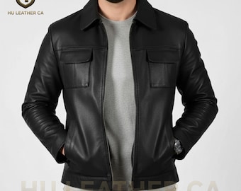 Handgemaakt zwart leren bikerjack voor heren Slim-fit leren jas in motorstijl