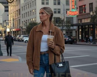 Bruin suèdeleren jack: vintage-geïnspireerde oversized herfstjas