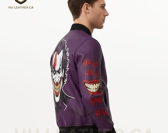Purple Joker Cosplay Bomber Jacket: Faux Leather Comic Con Costume