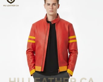 Red and Yellow Leather Biker Jacket Cosplay Jacket Comic Con Halloween outfit