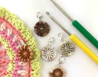 Dorset button dk crochet stitch markers in browns -  Gini winner Kirstie’s Handmade Christmas