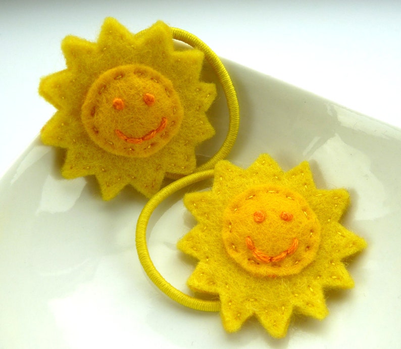 Punky Brewster sun hair ties, child size yellow, children's, girls, sunny, sunshine, happy, smile, smiley, hair bands, hair bobbles image 2