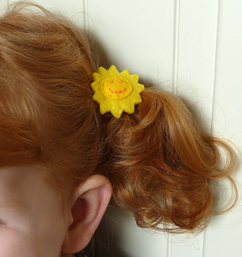 Punky Brewster sun hair ties, child size yellow, children's, girls, sunny, sunshine, happy, smile, smiley, hair bands, hair bobbles image 1