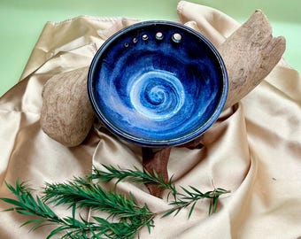 Handmade Ceramic Herb Stripper Bowl – Kitchen Prep Tool, Blue Green Glaze- Cherokee Nation Artisan
