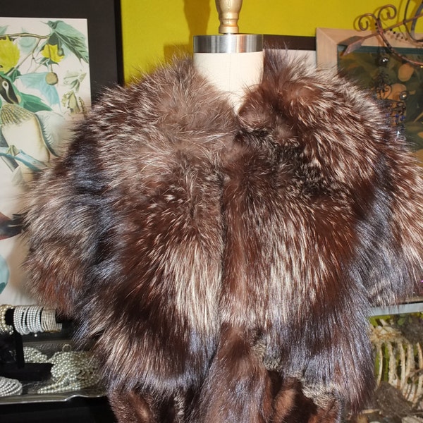 Vintage raccoon fur cape stole wrap wedding fur stole flapper raccoon stole rich thick fur