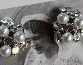 Wedding earrings rhinestone pearl earring art deco jewelry 1920s 1930s great gatsby downton abbey rhinestone petite size
