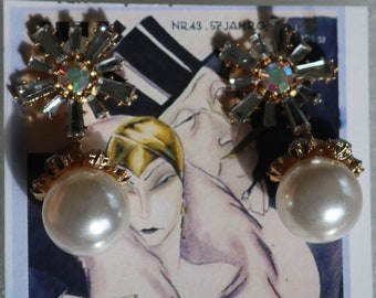 Flapper golden pearl chandelier earring 1920s wedding gatsby jewelry