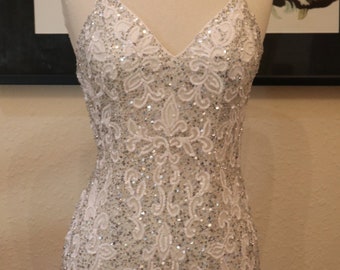 Wedding dress beaded ivory sexy bridal gown flapper wedding great gatsby gown