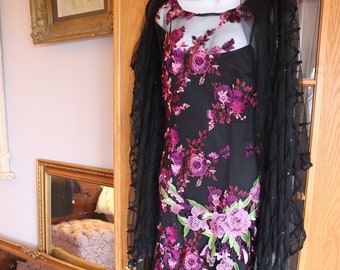 1920s inspired flapper wedding dress black pink floral gatsby wedding art deco dress size 16/14/12