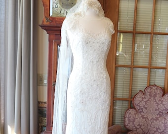 1920s inspired Flapper beaded wedding dress Downton abbey bridal gown ivory white beaded sexy bridal